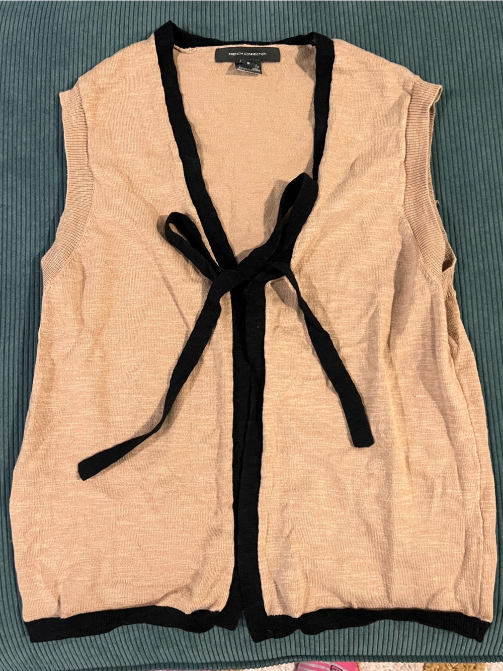 French Connection Pink Beige Wrap Top with Black Trim